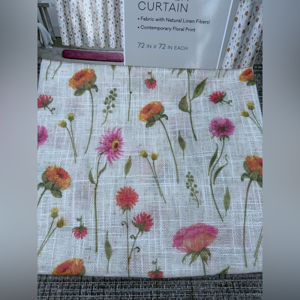 Colordrift Wild Blossoms Linen Blend Floral Fabric Shower Curtain 72"x72" - Picture 5 of 8